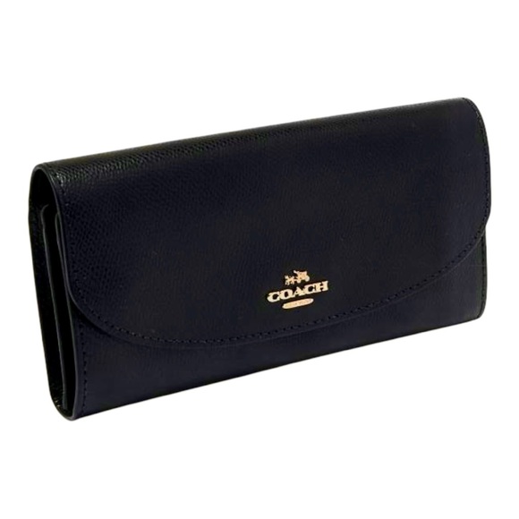 New Coach Genuine Pebble Leather Slim Flap Continental black Wallet large long - Picture 11 of 11